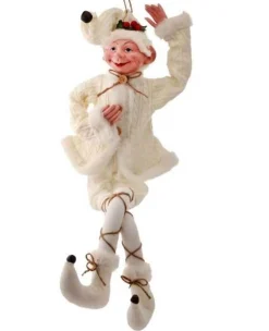 30In White Cable Knit Sweater Bendable Elf Ornament