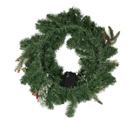 Kurt Adler 24-Inch Battery-Operated 30-Light Led Holly Berry Wreath
