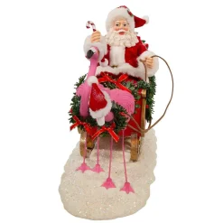 Kurt Adler 10-Inch Fabriche Flamingos Pulling Santa Sleigh