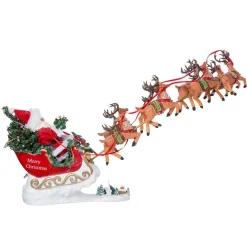 Kurt Adler 24-Inch Fabriche Musical Santa With Eight Reindeer, Set Of 2 Pieces