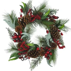 Kurt Adler 20-Inch Wreath With Red Berries, Leaves And Pinecones