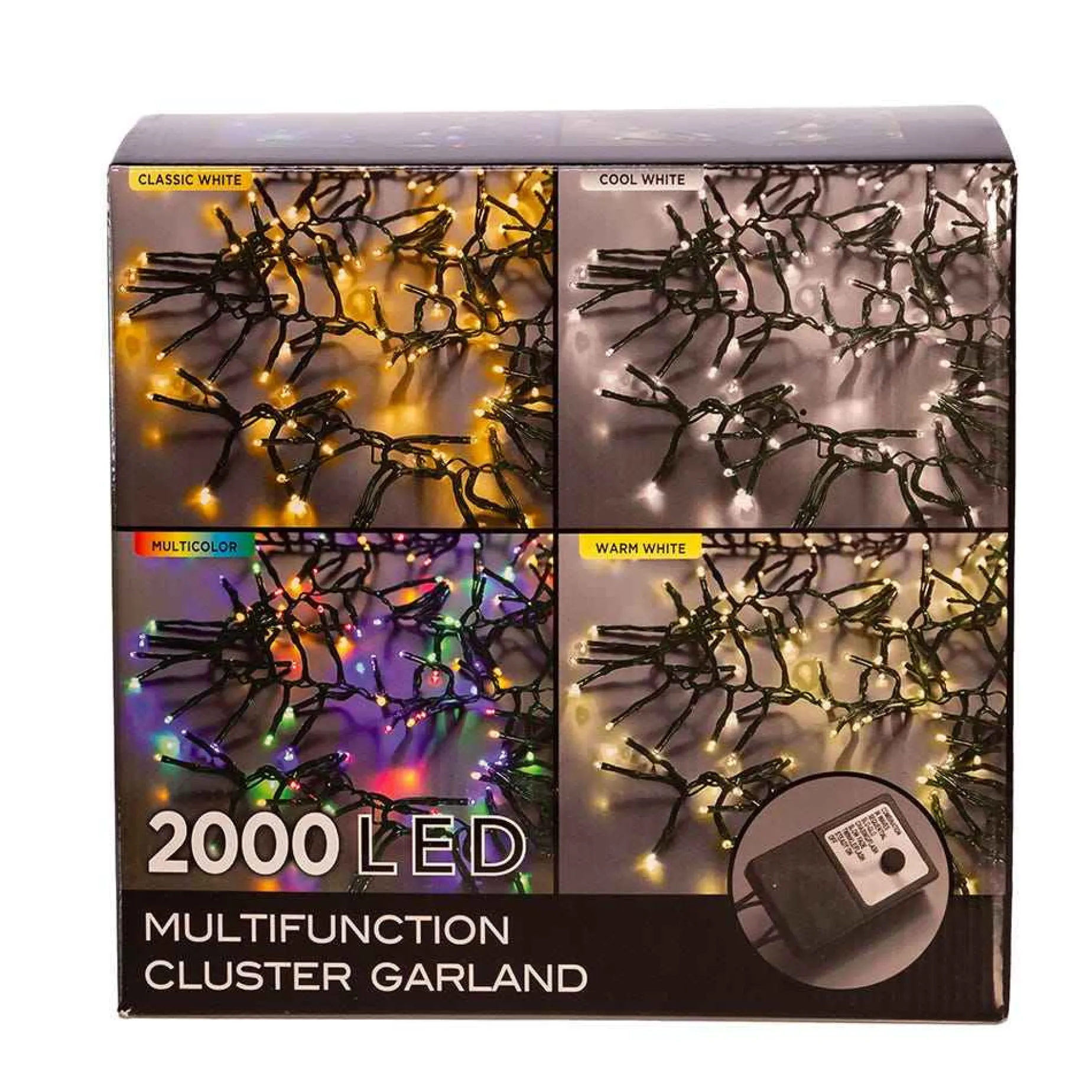 Kurt Adler 2000-Light 65-Foot Cluster Garland With Classic White Led Lights