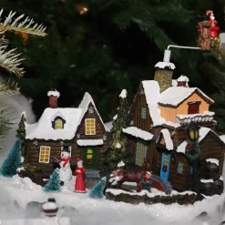 Led Christmas Holiday Village With Moving Figurines