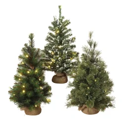 Led-Lighted Pine Trees With Burlap Base (Set Of 3)