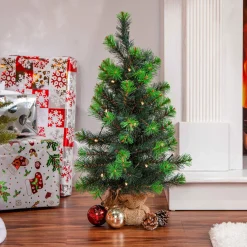 Led-Lighted Pine Trees With Burlap Base (Set Of 3)
