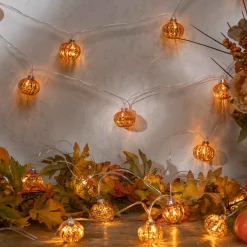 Orange Glass Fall Pumpkin Fairy Light String, Halloween Decor