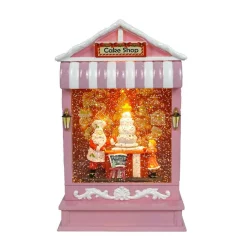 Pink Candy Shop With Led Warm White Light Up Santa Scene Spinning Glitter Waterglobe