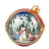 Red And Gold Ornament Ball With Led Warm White Light Up Musical Building A Snowman Scene Spinning Glitter Waterglobe