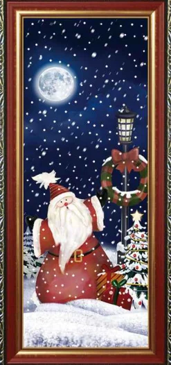 Red Frame Snowing Wall Plaque With Santa