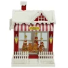 Red Snowy Bakery With Led Warm White Light Up Gingerbread Family Shop Spinning Glitter Waterglobe