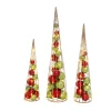 S/3 Battery- Operated Lighted Red & Green Ornament Filled Cone Trees, Lg Is 24-In H, Med Is 20-In H, Sm Is 16-In H