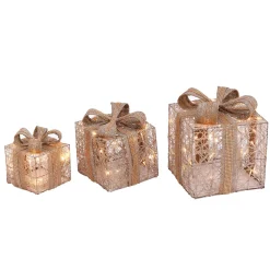Set Of 3 Assorted Battery Operated Lighted Holiday Jewel Gift Box Decor