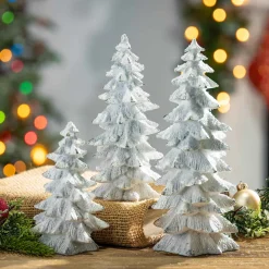 Set Of 3 Assorted Resin White Glitter Winter Trees