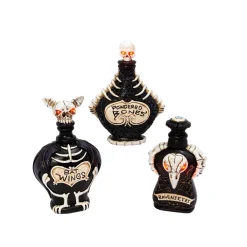 Set Of 3 Battery Operated Lighted Resin Halloween Potion Bottles