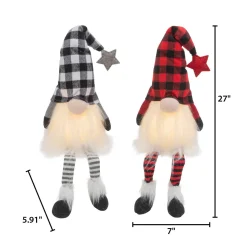 Set Of 2 Christmas Lighted Gnome Figurines, Black And Red