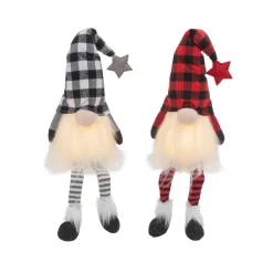 Set Of 2 Christmas Lighted Gnome Figurines, Black And Red