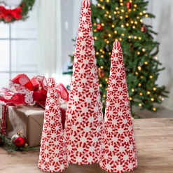 Set Of 3 Clay Whimsical Traditional Peppermint Candy Trees