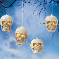 Set Of 4 Floating Halloween Skull Candles With Remote, Timer