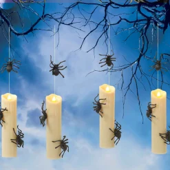 Set Of 4 Floating Halloween Spider Candles With Remote, Timer
