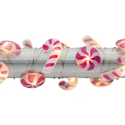 Set Of 3 10Ft L Battery Operated Acrylic Candy Cane Micro Led Light String, 30 Warm White Lights