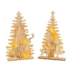 Set Of 2 17.25-In Battery- Operated Lighted Laser Cut Trees And Reindeer Tabletop Decor