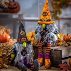 Set Of 2, 16-In Plush Halloween Gnome Shelf Sitter