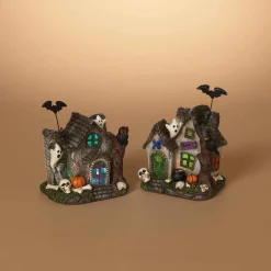 Set Of 2 Lighted Halloween Haunted Houses, Battery Operated