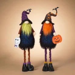 Set Of 2 Lighted Whimsical Halloween Gnomes With Flexible Legs