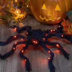 Set Of 2 Light Up Halloween Spiders With Purple Micro Leds