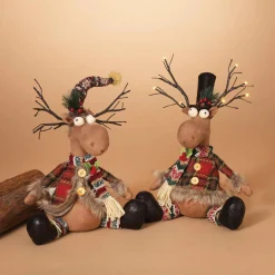 Set Of 2 Moose Christmas Holiday Decor With Lighted Antlers
