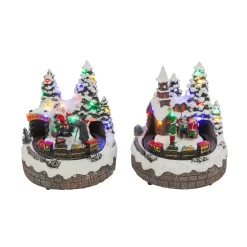 Set Of 2 Musical Lighted Christmas Village With Moving Scenes