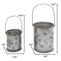 Set Of 2 Nesting Metal Galvanized Snowflake Luminaries, Lg Is 19.8-In H (Including Handle)