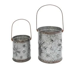 Set Of 2 Nesting Metal Galvanized Snowflake Luminaries, Lg Is 19.8-In H (Including Handle)