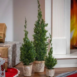 Set Of 3 Slim Potted Christmas Trees