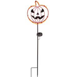 Set Of 2 Solar Metal Pumpkin Lantern Yard Stake, Outdoor Decor