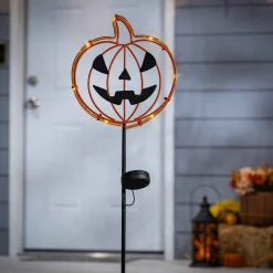 Set Of 2 Solar Metal Pumpkin Lantern Yard Stake, Outdoor Decor