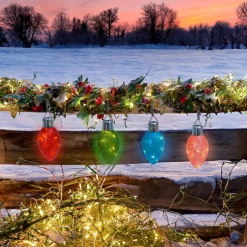 Set Of 4 Solar Powered Christmas Holiday Glass Light Bulbs