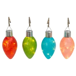 Set Of 4 Solar Powered Christmas Holiday Glass Light Bulbs