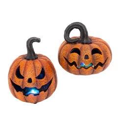 Set Of 2 Spooky Halloween Lighted Jack O Lantern Resin Decor