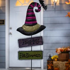 Set Of 2 Spooky Halloween Witch Hat Yard Stake, Outdoor Decor