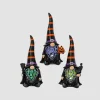 Set Of 3 Spooky Lighted Halloween Gnome Witch Figurine , Timer