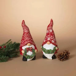 Set Of 2 Whimsical Christmas Holiday Gnome Figurines Decor