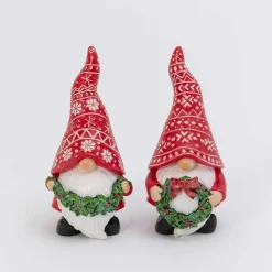 Set Of 2 Whimsical Christmas Holiday Gnome Figurines Decor
