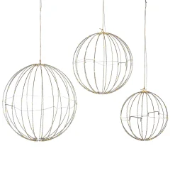 Set Of 3 Whimsical Lighted Metal Spheres, Warm White Leds