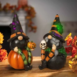 Set Of 2 Whimsical Lighted Spooky Halloween Gnomes Decor