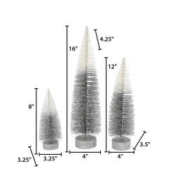 S/3 Grey To White Ombre Bottle Brush Trees, Lg Is 16-In H, Med Is 12-In H, Sm Is 8-In H