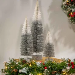 S/3 Grey To White Ombre Bottle Brush Trees, Lg Is 16-In H, Med Is 12-In H, Sm Is 8-In H