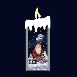 Silver Snowing Flat Candle With Santa