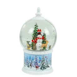 Snowball Winter Scene Base With Led Light Up Snowman And Deer Scene Spinning Glitter Waterglobe