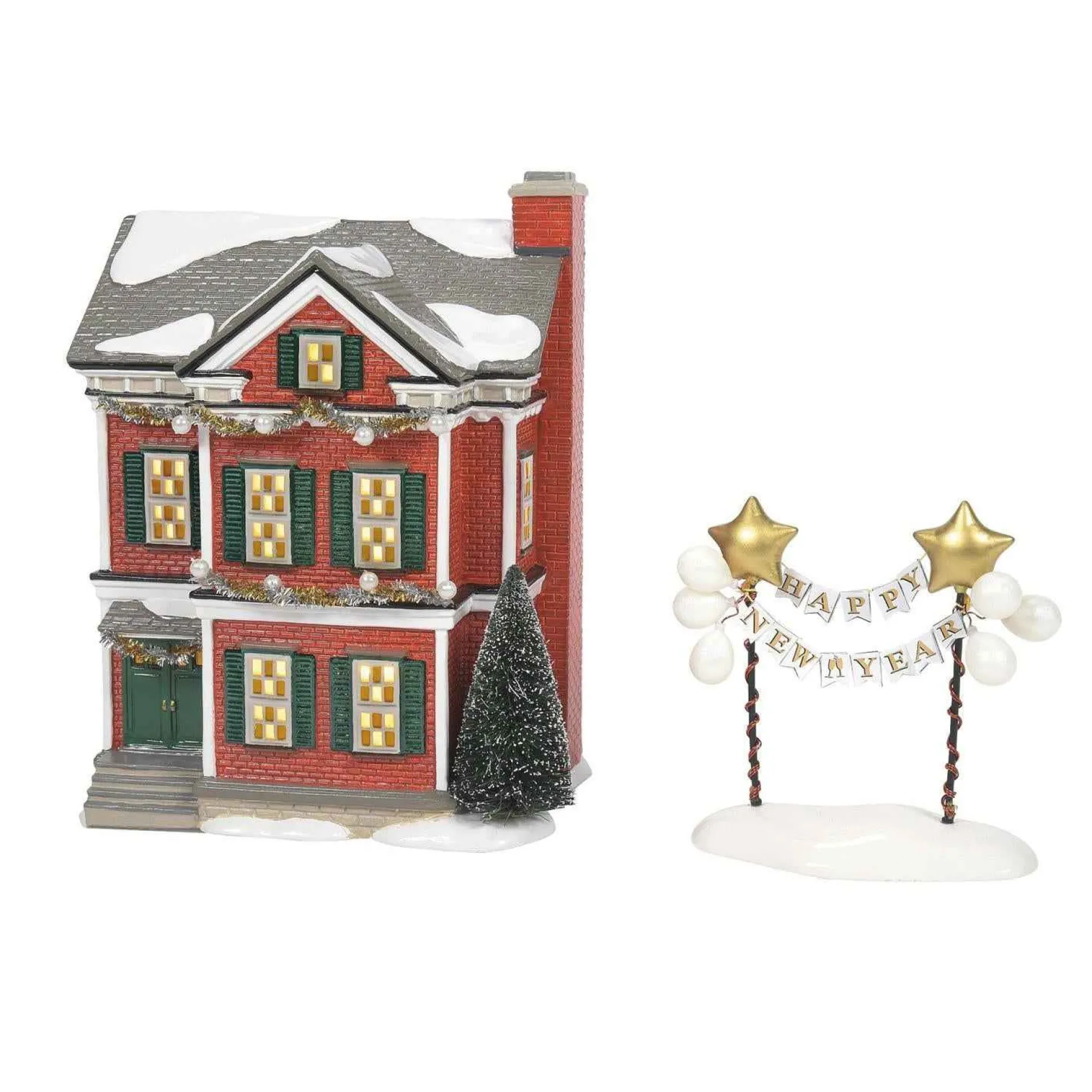 Snow Village Ready For New Year's Eve, Set Of 2 #6011424